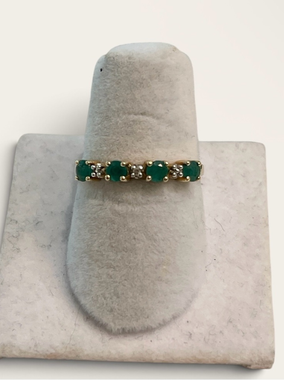 14k Yellow Gold Emerald and   Diamond Band Ring size 6